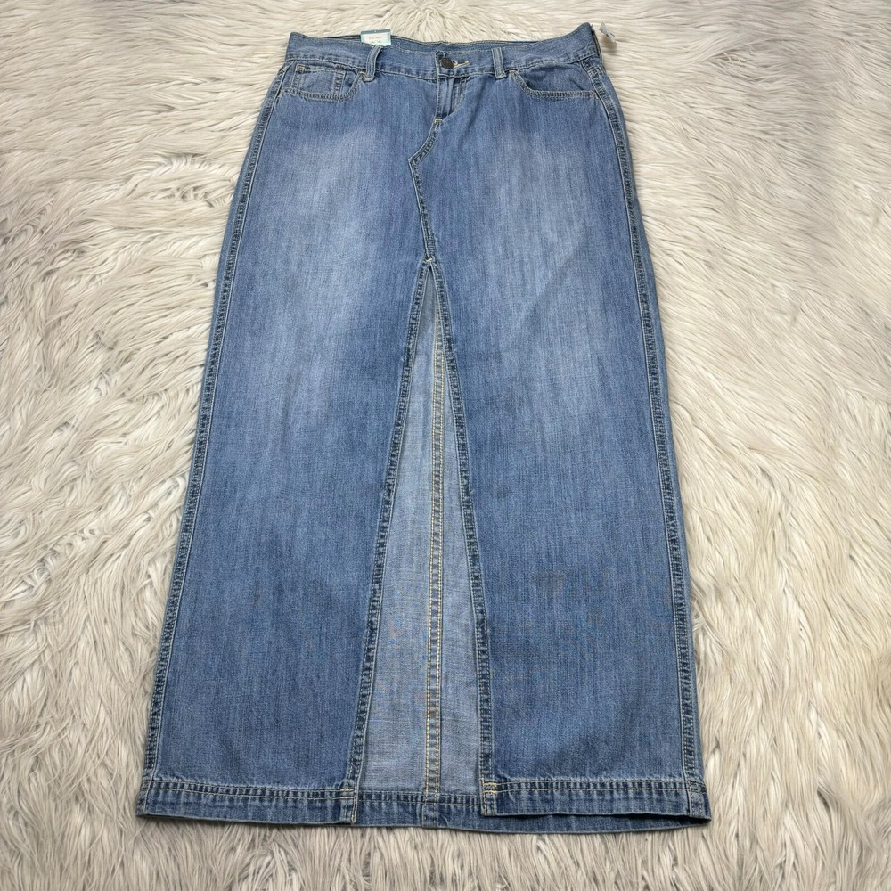 Vintage Y2K NWT Old Navy Women's 2 Light Wash Pencil Midi Maxi Skirt Slit Front